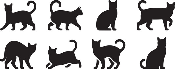 vector isolated silhouette cat set