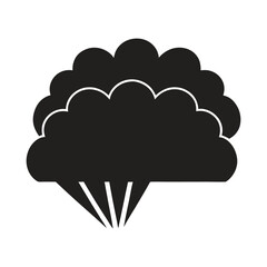 This cartoon cloud icon with lightning and rain illustrates a speech bubble symbol for internet communication and computing concepts silhouette vector