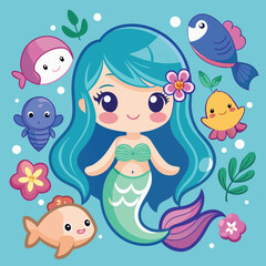 cartoon sea animals set