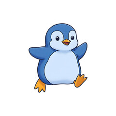 Obraz premium Adorable cartoon penguin standing upright with a happy expression and blue and white feathers.