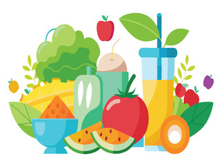 Assortment of fresh fruits and vegetables isolated on white background
