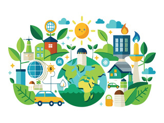 Sustainable living eco friendly planet earth illustration isolated on white background
