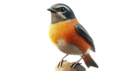 A close-up shot of a vibrant small bird, perched elegantly on a stone, captures the essence of nature's beauty.