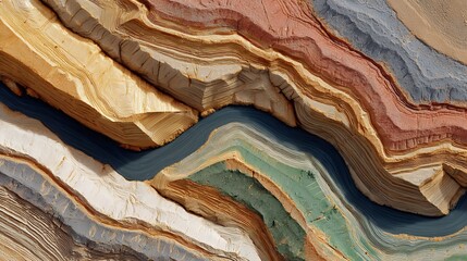 Abstract Aerial View of a Colorful Canyon Riverbed with Layered Rock Formations