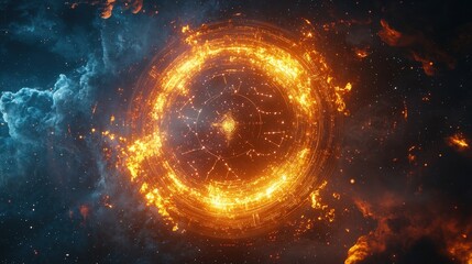 Obraz premium Glowing Zodiac Wheel in Starry Sky