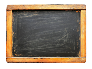 Vintage wooden framed blackboard blank slate isolated on transparent PNG
