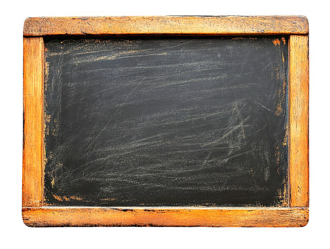 Vintage wooden framed blackboard blank slate isolated on transparent PNG