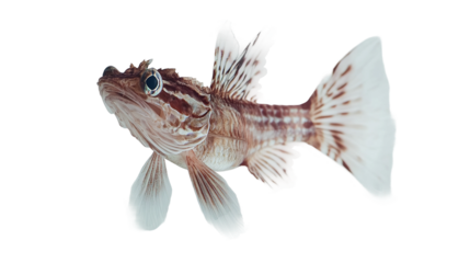 A mesmerizing, intricate lionfish elegantly posed against a soft, blurred background. Showcasing the vibrant beauty and exquisite patterns of marine life.