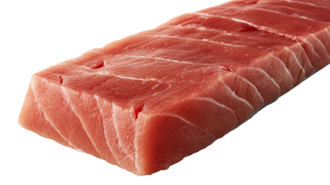 A fresh, appetizing cut of raw tuna, its vibrant red hue promising a taste of the sea. The close-up shot accentuates the fine texture, inviting a culinary experience.