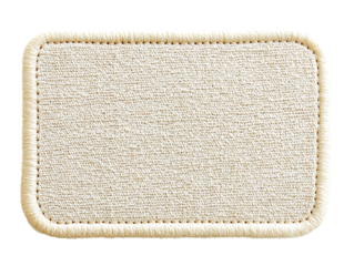 Cream colored fabric patch with stitched edge isolated on transparent PNG