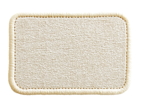 Cream colored fabric patch with stitched edge isolated on transparent PNG