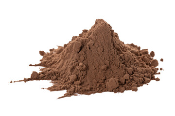 Cocoa powder chocolate baking ingredient raw unprocessed heap pile isolated brown sweet dessert food 100 percent