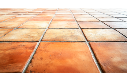 Terracotta tile floor perspective view isolated on transparent PNG