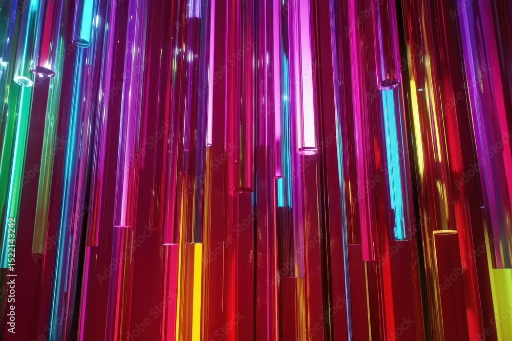 Poster vertical lines of neon light in vibrant colors create an abstract motion effect, neon light vertical