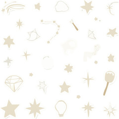 Collection of abstract shapes and star-shaped elements on a black background