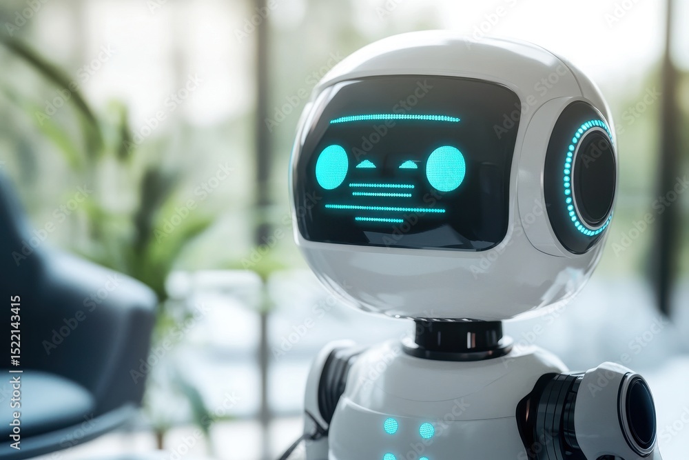 Poster innovative robot technology showcasing friendly artificial intelligence in a modern workspace enviro