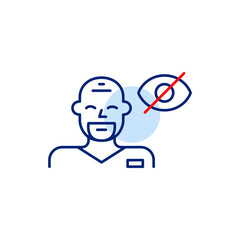 Vector icon of doctor with crossed-out eye, symbolizing confidential care, private consultations, or hidden medical information. Ideal for healthcare apps, telemedicine, and privacy-focused platforms