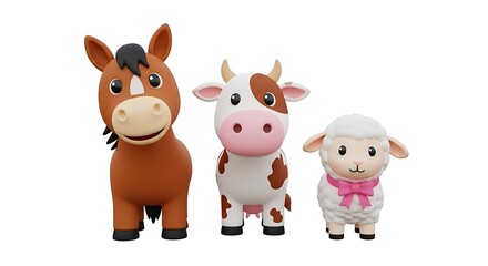 Cartoon cow, horse and lamb in 3D