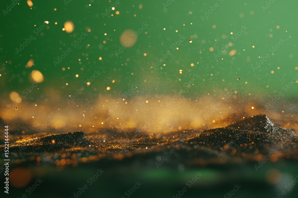 Poster create stunning visuals with bokeh random particles shimmering on an enchanting green background, bo