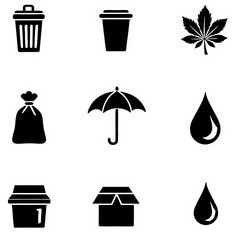 Collection of nine white outlined icons on a black background representing various things