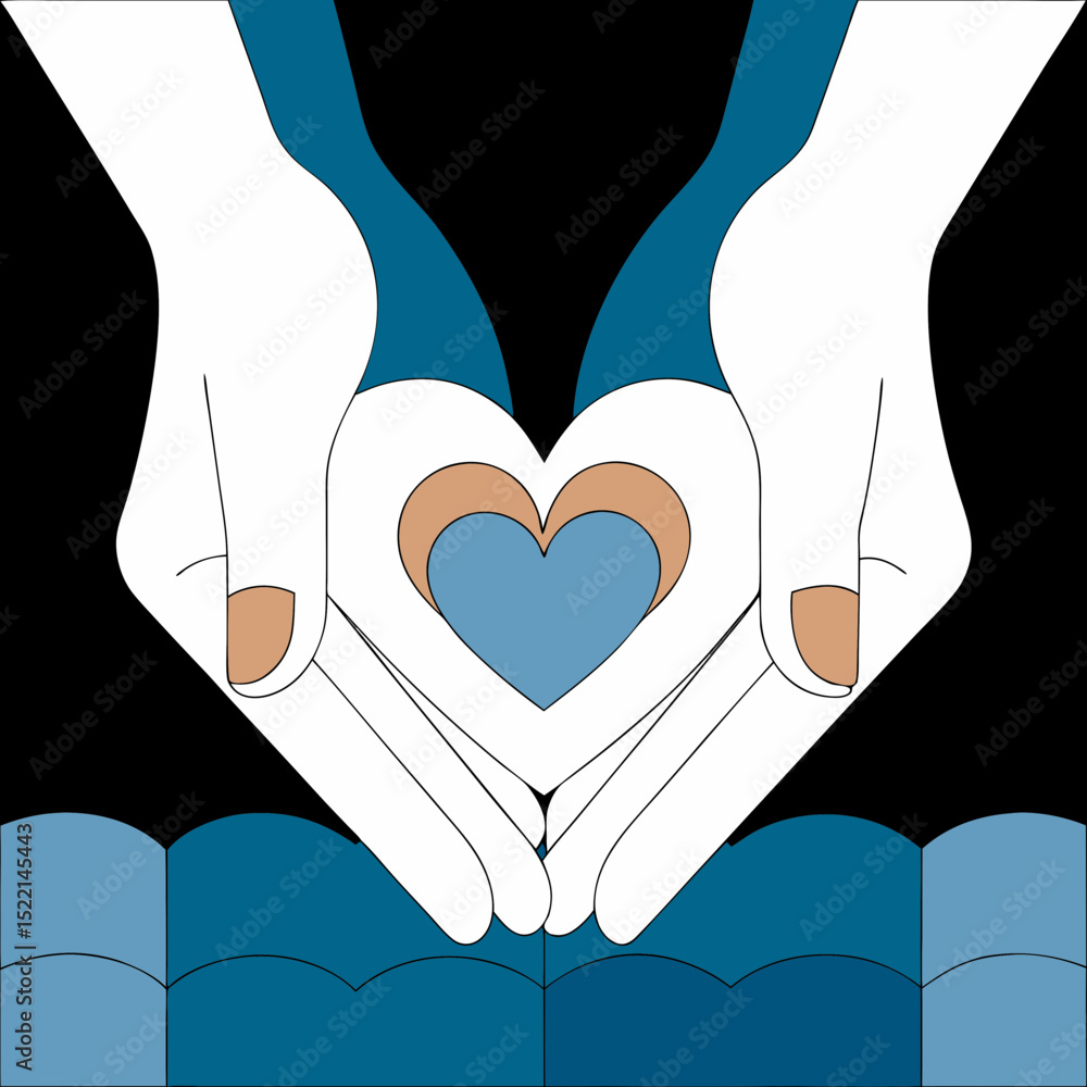 Poster hands holding a heart with nested hearts in the center