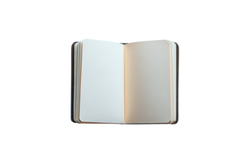 Open blank notebook with cream colored pages isolated on transparent PNG