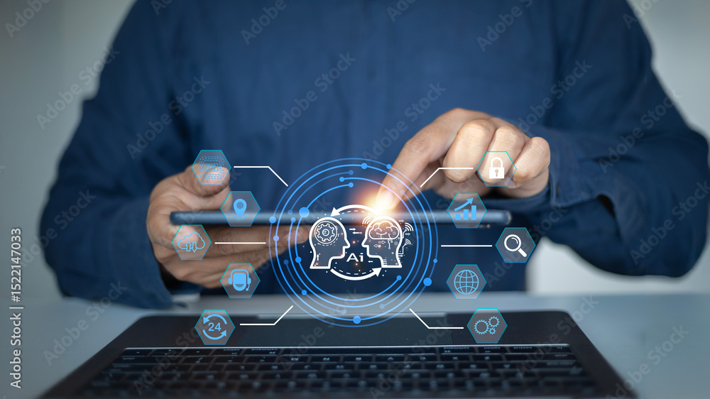 Poster artificial intelligence enhances business operations with fast task processing,