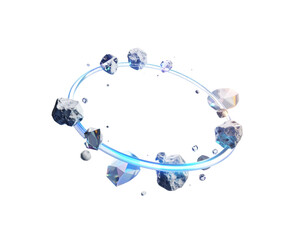 Floating Ring of Rough Rocks and Faceted Gemstones with Luminous Blue Accents