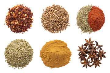 Various spices and herbs for cooking culinary food photography top view spice mix ingredients one hundred