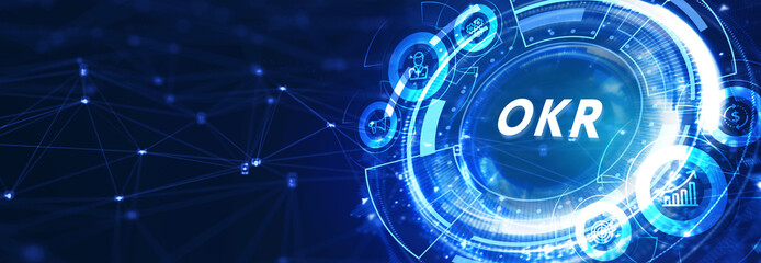 Obraz premium OKR Objectives key results. Business, Technology, Internet and network concept. 3d illustration
