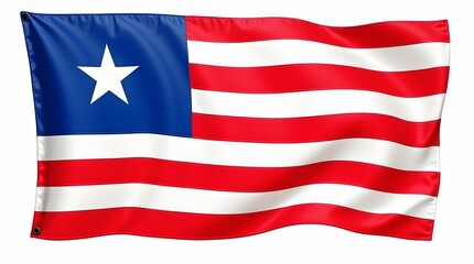 Obraz premium Realistic illustration of Liberia flag. Red and white horizontal stripes with blue square and white star in the top left. Isolated on white. Ideal for graphic and educational use.
