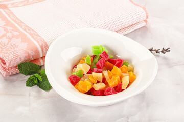 Sweet candied papaya colorful pieses