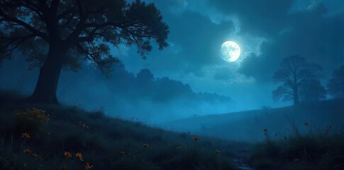 Mysterious ethereal glow illuminates the midnight hour, casting an otherworldly light on a dark landscape Perfect for fantasy, mystery, or magical themes , color, illumination, black