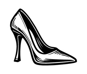 Elegant High Heel Shoe Black and White Vector Illustration for Fashion Concept