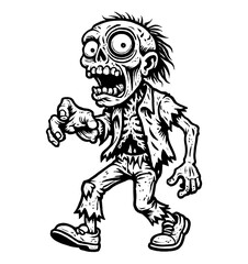 Cartoon Zombie Walking with Arms Reaching Out, Vector Illustration on White Background