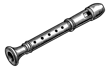 Detailed Engraving Style Illustration of a Recorder Musical Instrument © slowbuzzstudio