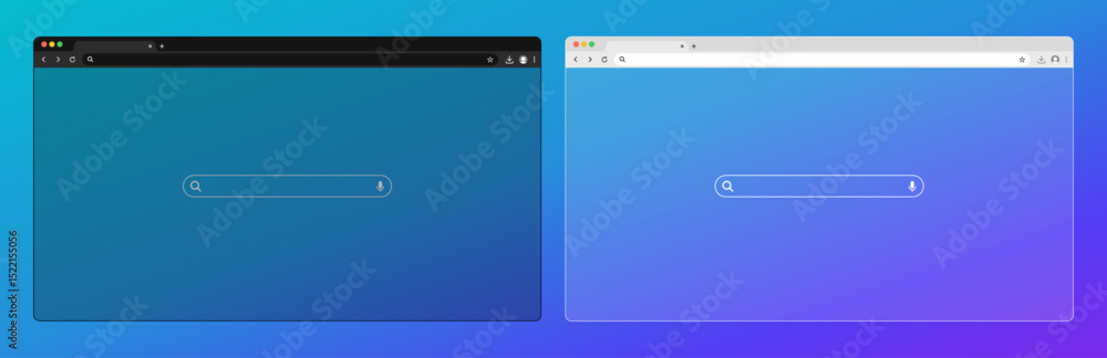 Aufkleber Web browser window. Template of website interface. Social media style of outline browser. Mockup of web window in simple linear design. Search bar with loupe and arrows.