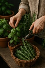 Harvesting Rosemary and Basil