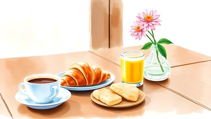 Watercolor Breakfast Illustration &ndash; Cozy Rustic Morning