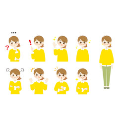 女性の表情ポーズセット