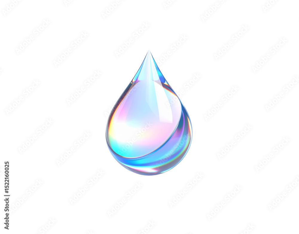 Poster iridescent water drop with rainbow reflections and a sharp point
