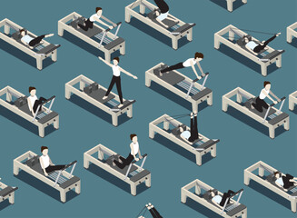 Pilates Reformer Isometric Poses Seamless Pattern Background Wallpaper