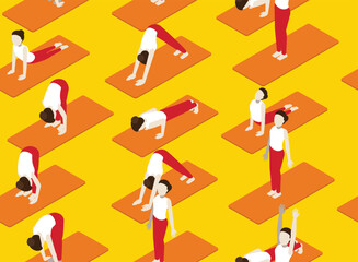 Sun Salutation Yoga Isometric Poses Seamless Pattern Background Wallpaper