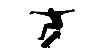 Skateboarder jumping in action during tricks against a blank background  