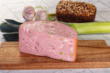 Italian Mortadella pork sausage piece