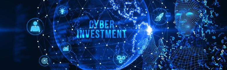 Cyber Investment with hologram businessman concept.  3d illustration