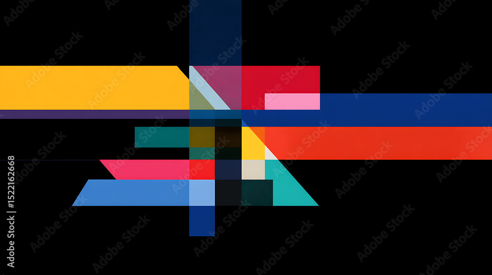 Fototapete minimal abstract composition of colorful geometric shapes and lines with sharp angles and symmetric 