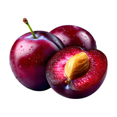 Whole and sliced plums