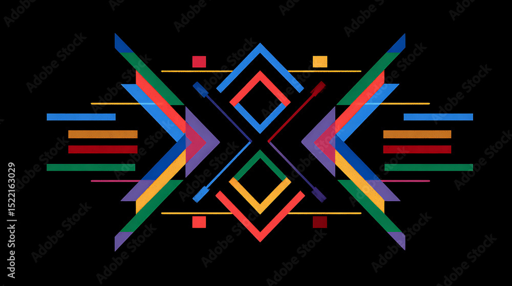 Fototapete minimal abstract composition of colorful geometric shapes and lines with sharp angles and symmetric 