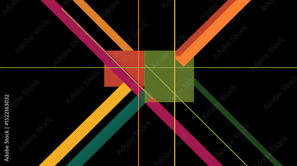 Fototapete minimal abstract composition of colorful geometric shapes and lines with sharp angles and symmetric 